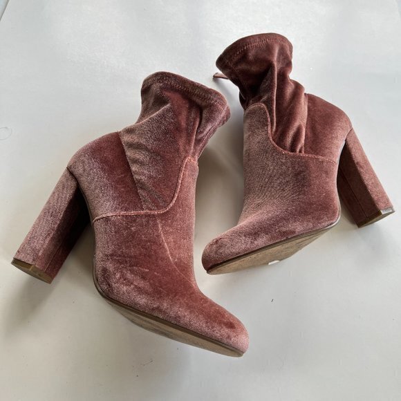 Steve Madden Edit Pink Suede Boots Chunky Heel‎ Womens Size 7.5M Ankle Booties - Picture 3 of 8